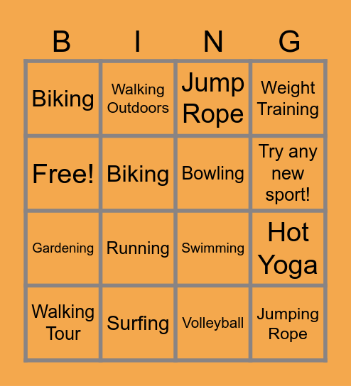 Qvest Physical Wellness Weekly Bingo Card
