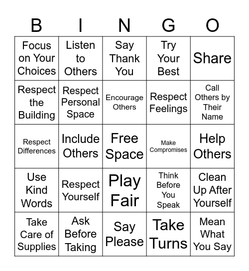 Character Trait: Respect Bingo Card