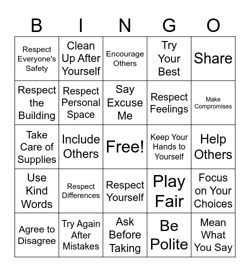 Character Trait: Respect! Bingo Card