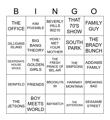 TV Theme Songs Bingo Card