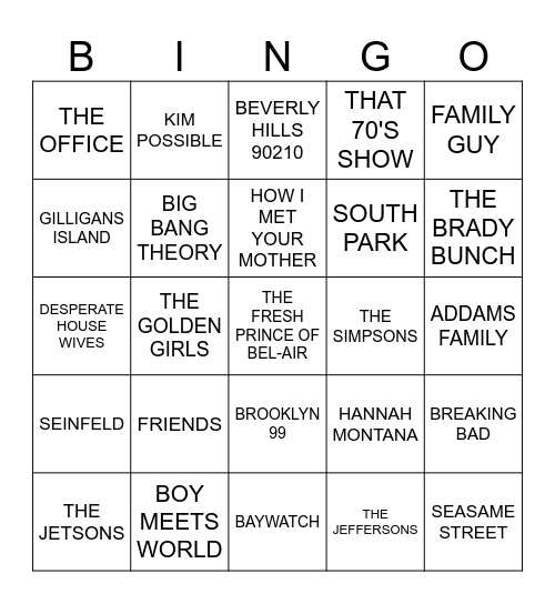 TV Theme Songs Bingo Card