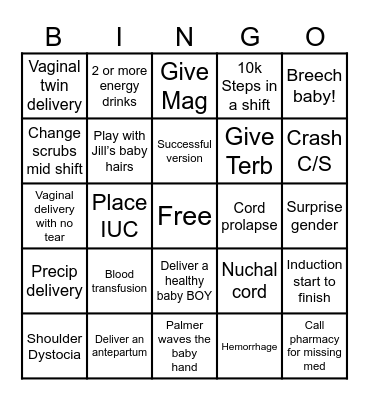 L&D Nurse Bingo Card
