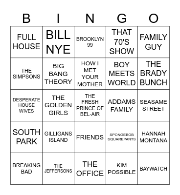 TV Theme Songs Bingo Card