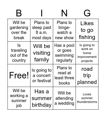 Summer Bingo Card