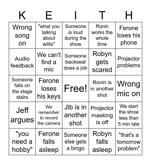 Feronies 2025 Bingo Card