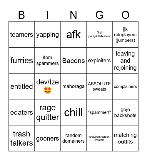 JUJUTSU SHENANIGANS Bingo Card