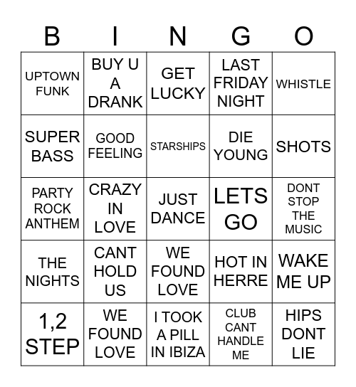 Just Dance Bingo Card