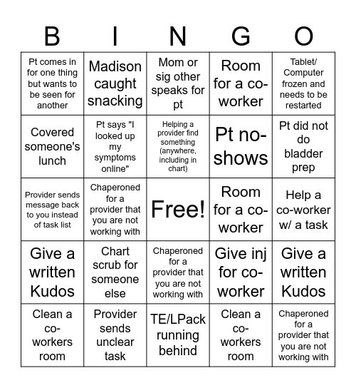 Ashland Clinical Bingo Card