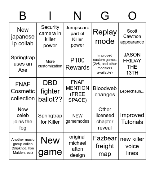 dbd 9th anniversary bingo Card