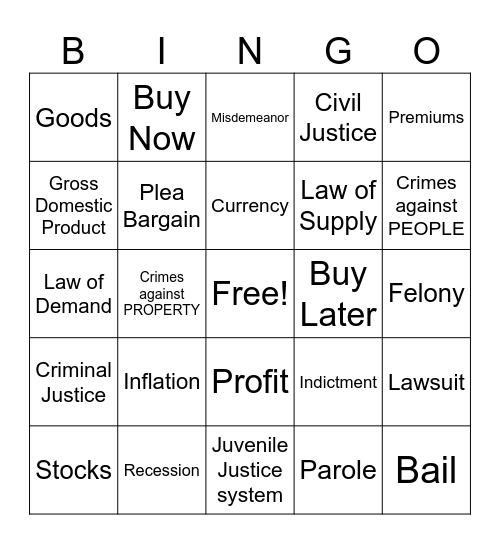 Civics Bingo Card