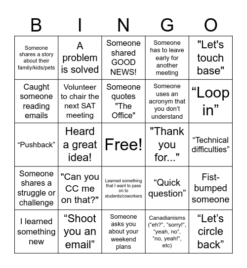 SAT Meeting BINGO - May 09, 2025 Bingo Card
