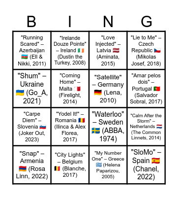 EUROVISION CONTEST Bingo Card