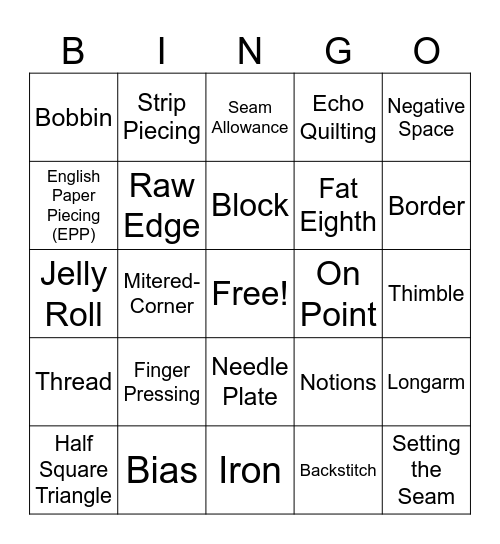 Quilt Retreat Bingo Card