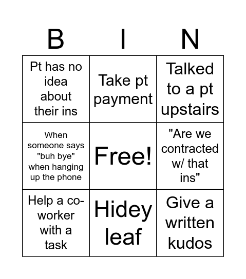 Billing Bingo Card