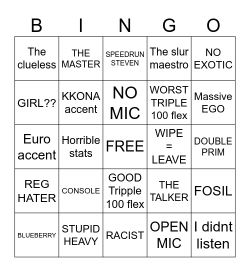 THE FINAL BONGO BINGO Card