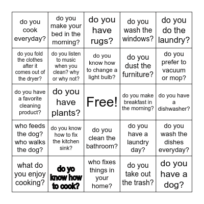 Conversation Questions Bingo Card