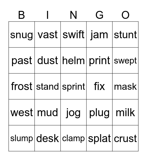 Diagraph Word Bingo Card