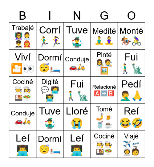 Pretérito indefinido Bingo Card