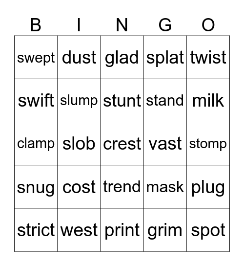 Digraph Word 2 Bingo Card