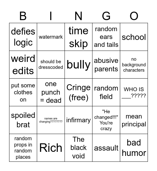 Gacha life Bingo Card