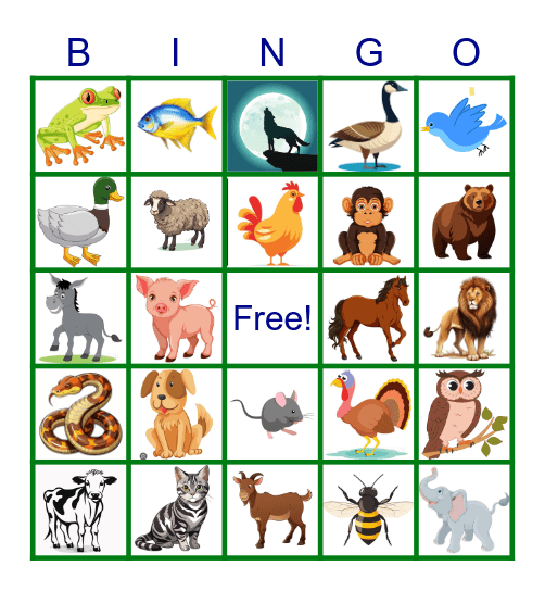 Animal Bingo Card
