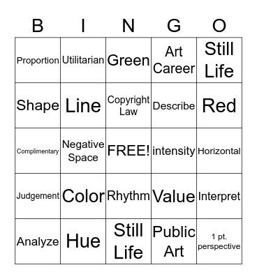 5th Grade ART Bingo Card