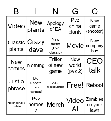 Sweet 16 pvz bingo Card