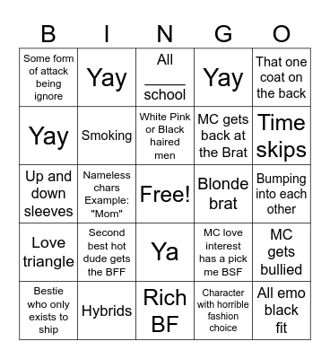 Gacha Mini movie Bingo Card