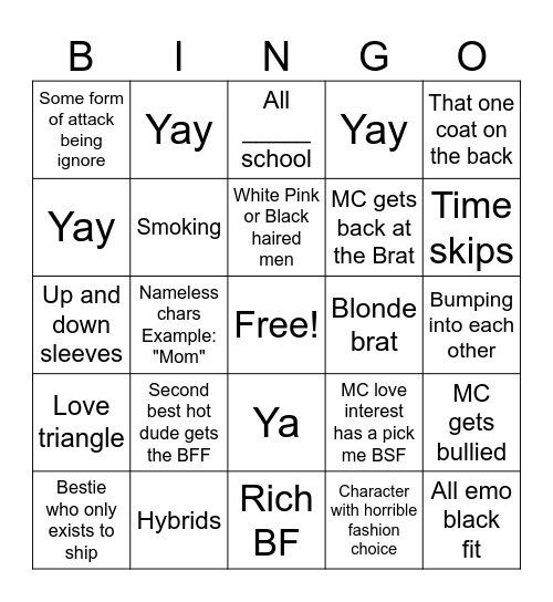 Gacha Mini movie Bingo Card