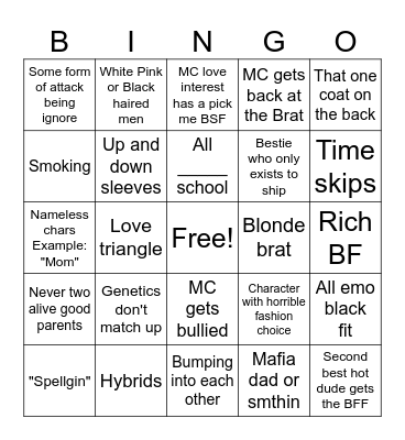 Gacha Mini movie Bingo Card