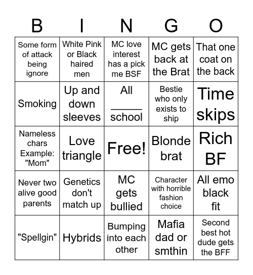 Gacha Mini movie Bingo Card