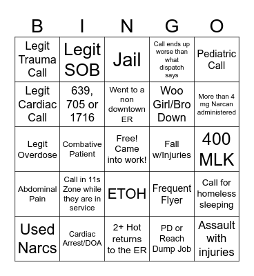 Night Shift Bingo Card