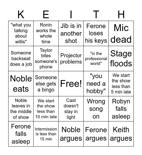 Feronies 2025 Bingo Card