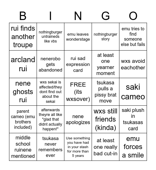 WXS WL2 BINGO Card