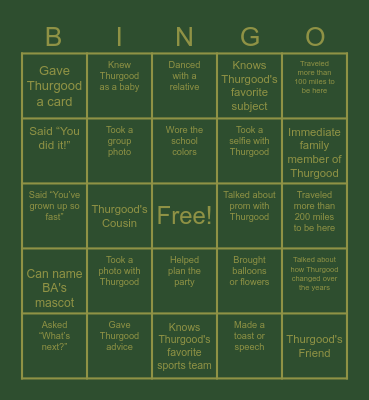 Graduation Bingo Card
