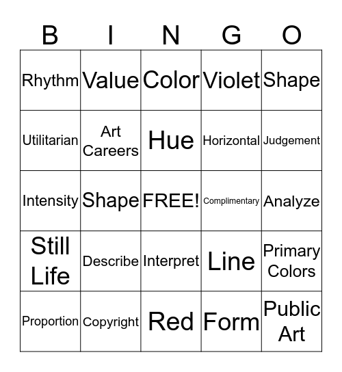 5th Grade ART Bingo Card