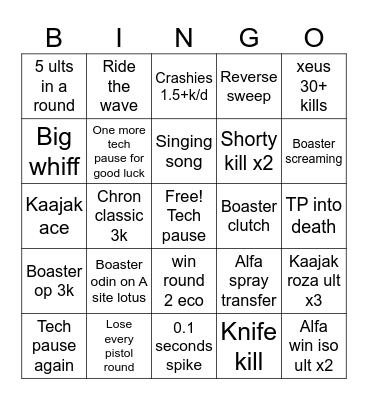 FNC / FUT Bingo Card