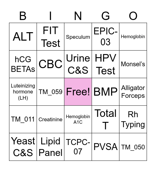 Laboratory & Resource Bingo Card
