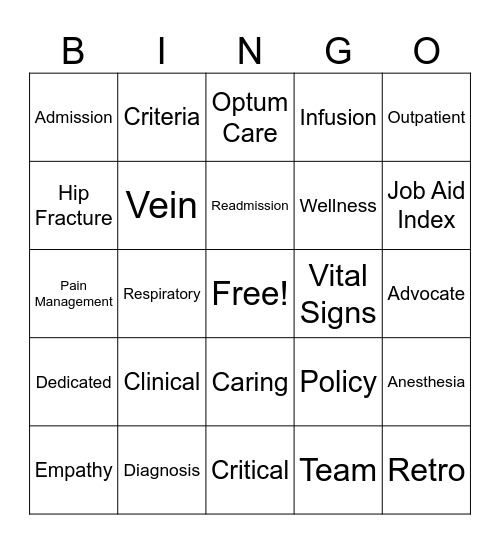 2025 OC MCR/Retro Nurses Week Bingo Card