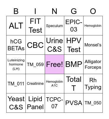 Laboratory & Resource Bingo Card
