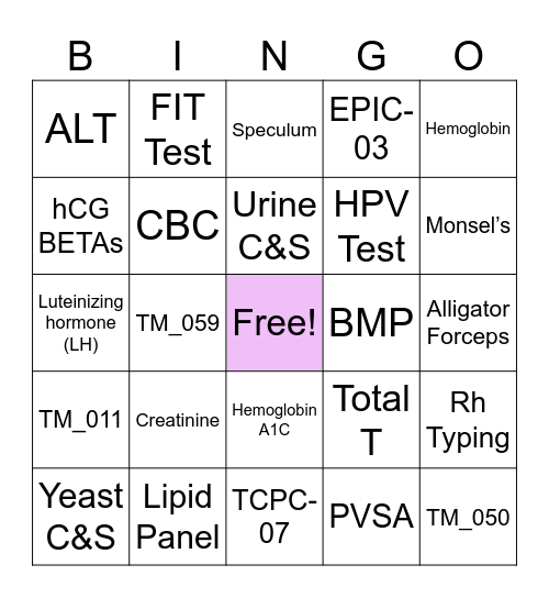 Laboratory & Resource Bingo Card
