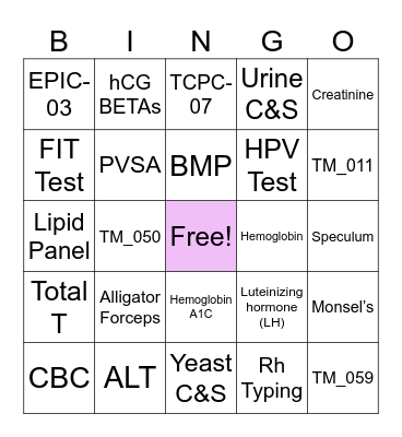 Laboratory & Resource Bingo Card