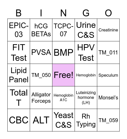 Laboratory & Resource Bingo Card