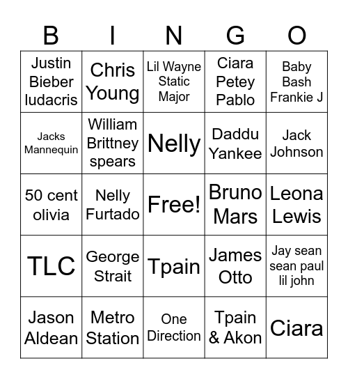 2000's Mix 3 Bingo Card