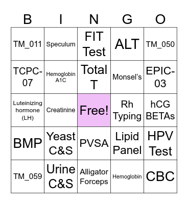 Laboratory & Resource Bingo Card
