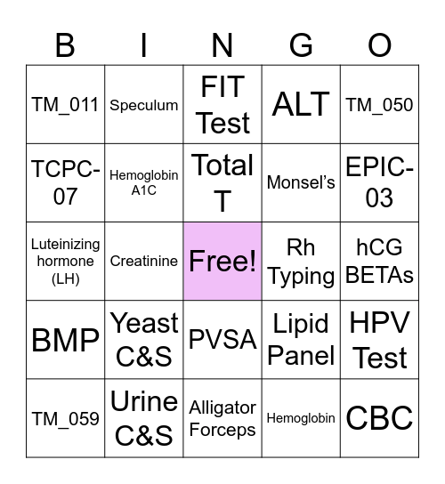Laboratory & Resource Bingo Card