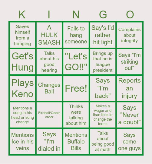 King bowling bingo Card