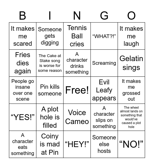 BFDIA 19 Bingo Card