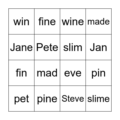 VCe/VC Pattern Bingo Card