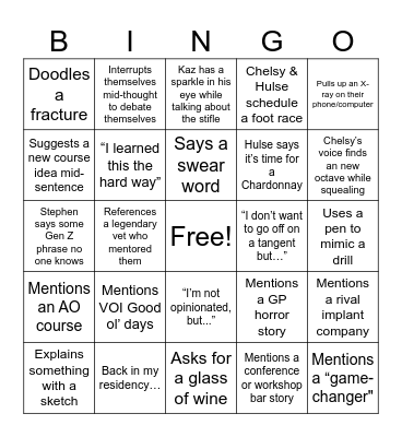 Movora Round Table Bingo Card